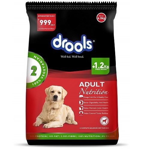Drools 100% Vegetarian Adult Dog Food, 6.5 KG Pack at Best Price (Free 1.2 KG Extra Inside)