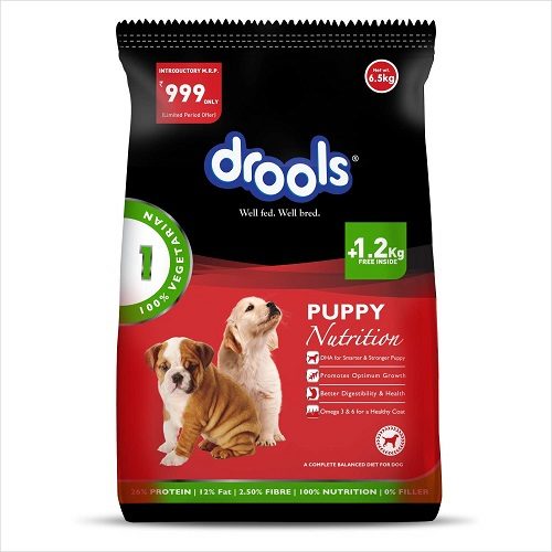 Drools 100% Vegetarian Puppy Dog Food, 6.5 KG Pack at Best Price (Free 1.2 KG Extra Inside)