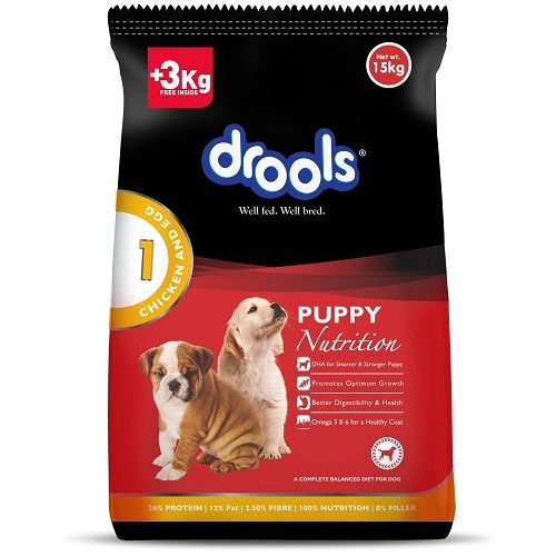 Drools Chicken and Egg Puppy Dog Food, 15 KG Pack at Best Price (3 KG Extra Free Inside)