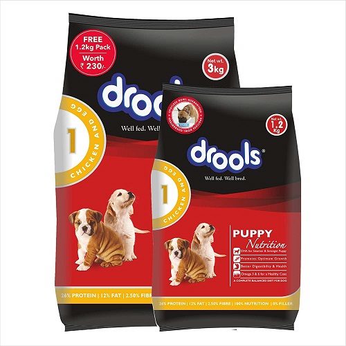 Drools Chicken and Egg Puppy Dog Food, 3 KG Pack at Best Price with Free 1.2 KG Pack
