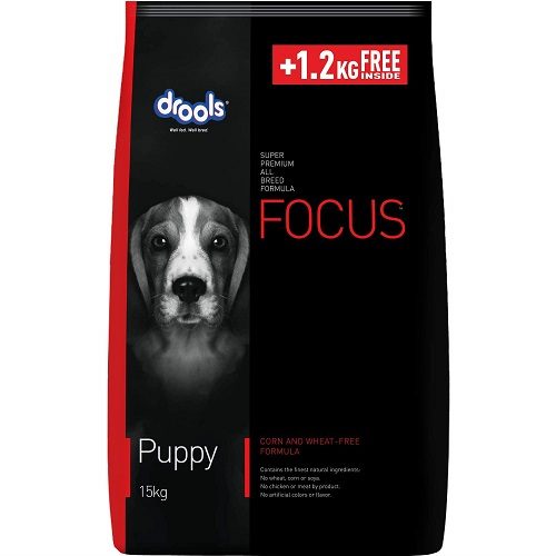 Drools Focus Puppy Super Dog Food, 15 KG Pack at Best Price (+1.2 KG Free Inside)