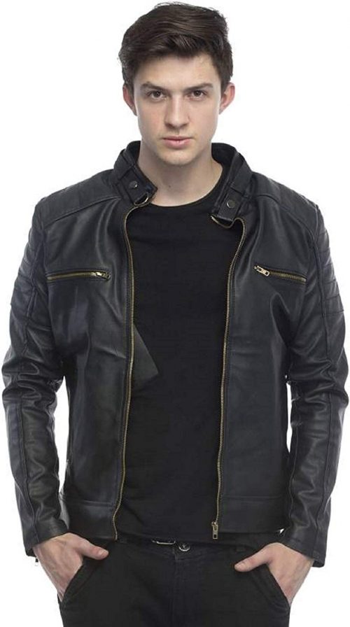 Leather Retail Black Color Designer Faux Leather Biker Jacket for Man