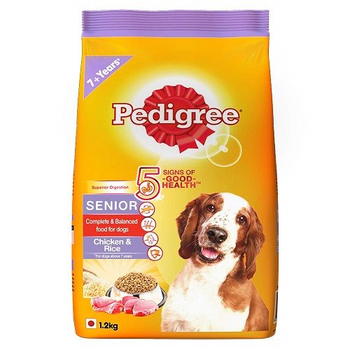 Pedigree Senior (7+ Years) Dry Dog Food, Chicken and Rice, 1.2 KG Pack at Best Price