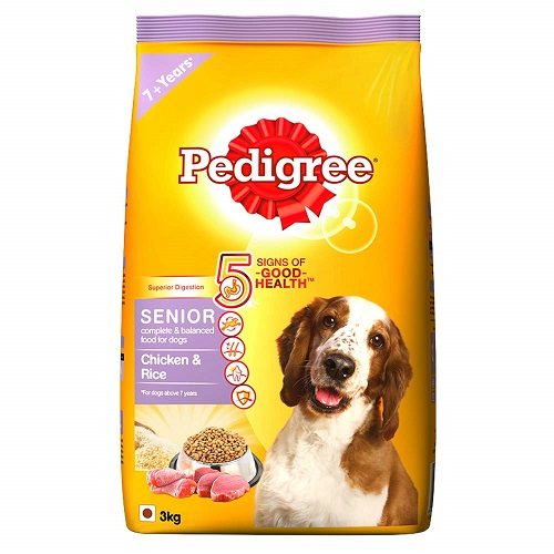 Pedigree Senior (7+ Years) Dry Dog Food, Chicken and Rice, 3 KG Pack at Best Price