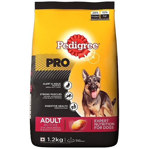 Pedigree PRO Expert Nutrition, Dry Dog Food for Active Adult Dogs (18 Months Onwards) - 1.2 KG Pack at Best Price